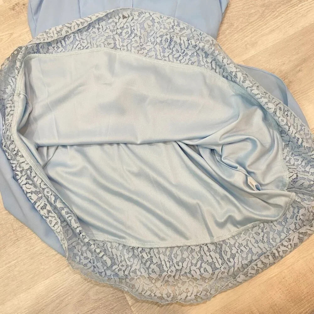 Love By Bayo Women's Med Blue Lace Fitted Flare Dress in Baby Blue NWT Lined - Picture 14 of 16